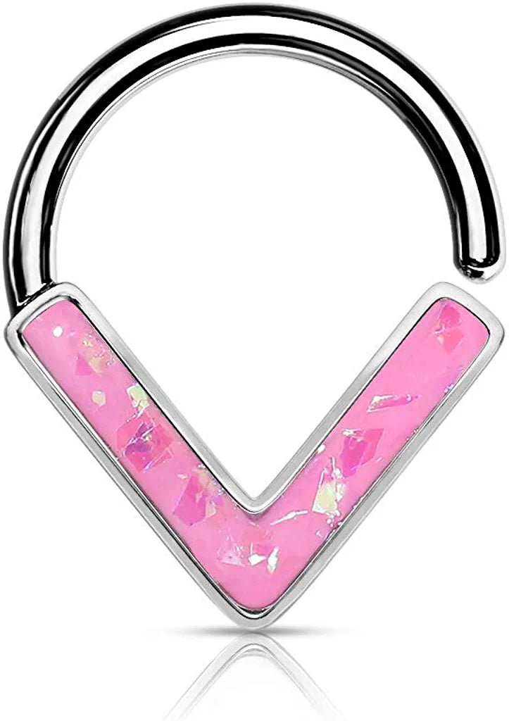 Surgical Steel Opal Glitter Chevron Front Facing All Bendable Hoops for Daith Cartilage Nose Septum Septum Ring Impulse Piercings Pink
