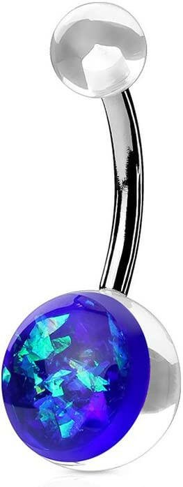 Surgical Steel Opal Glitter On Clear Acrylic Ball Belly Navel Ring Navel Ring Impulse Piercings Blue