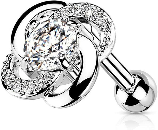 Surgical Steel Paved CZ Flower with CZ Center Cartilage Tragus Barbell Studs Cartilage Earring Impulse Piercings Clear