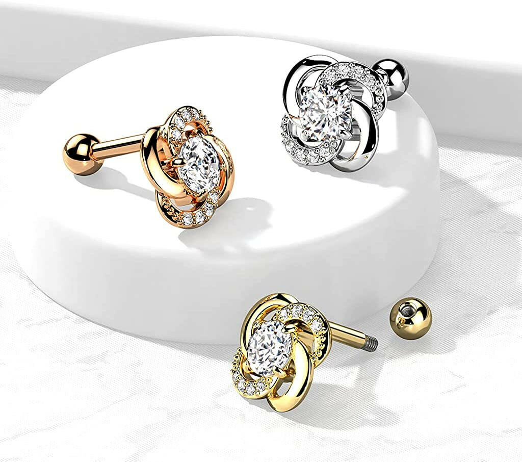 Surgical Steel Paved CZ Flower with CZ Center Cartilage Tragus Barbell Studs Cartilage Earring Impulse Piercings
