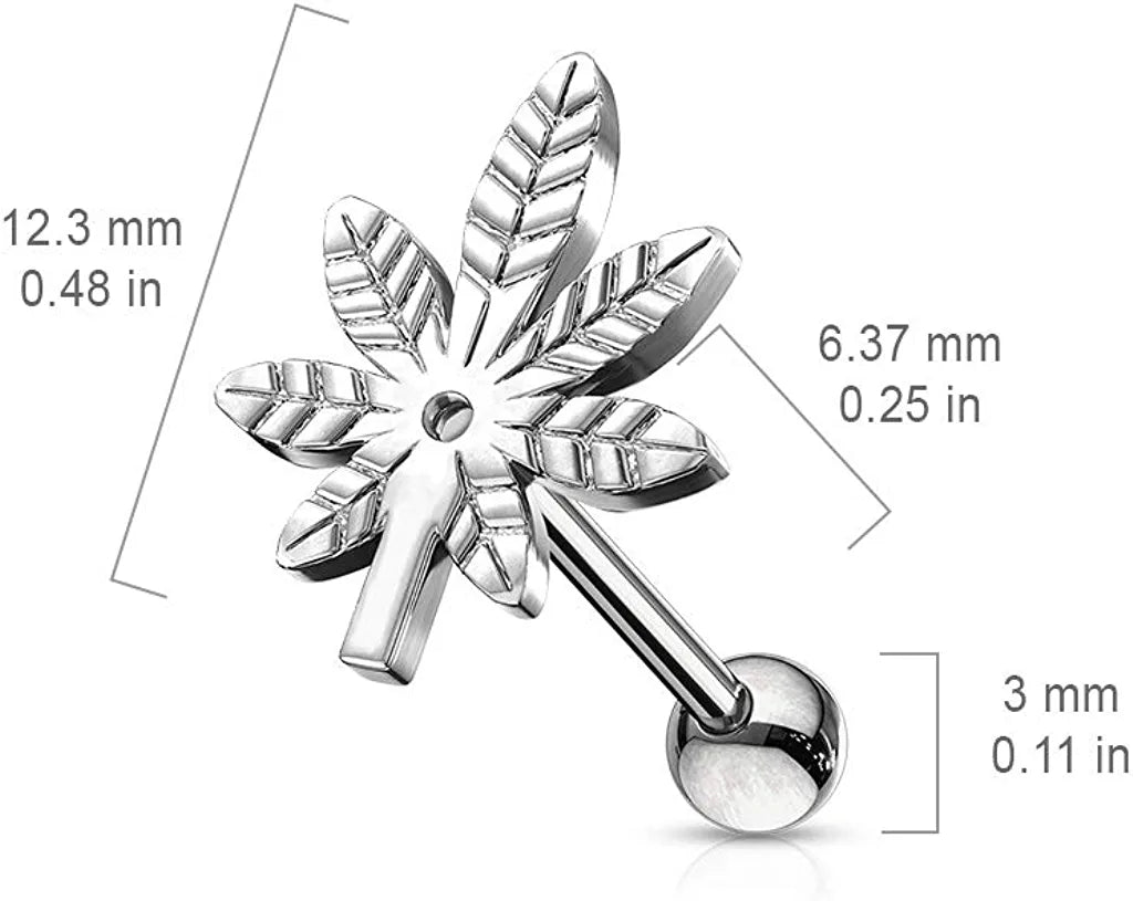 Surgical Steel Pot Leaf Top Cartilage Tragus Barbell Studs Cartilage Earring Impulse Piercings