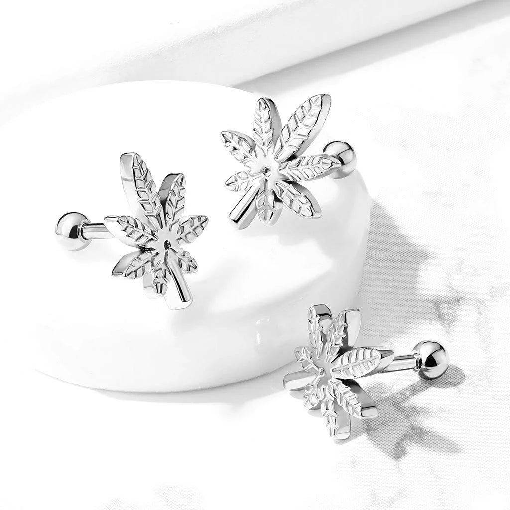 Surgical Steel Pot Leaf Top Cartilage Tragus Barbell Studs Cartilage Earring Impulse Piercings