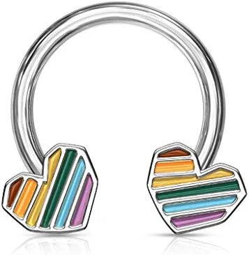 Surgical Steel Rainbow Striped Heart Ends Circular Horseshoe Horseshoe Impulse Piercings Steel