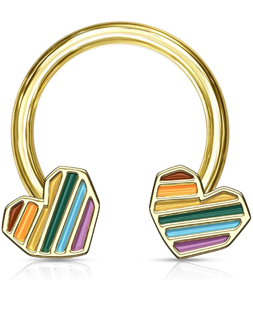 Surgical Steel Rainbow Striped Heart Ends Circular Horseshoe Horseshoe Impulse Piercings Gold