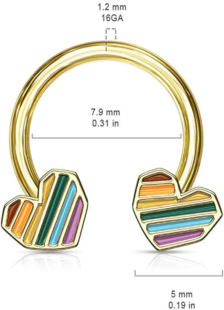 Surgical Steel Rainbow Striped Heart Ends Circular Horseshoe Horseshoe Impulse Piercings