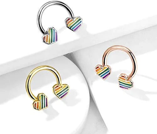 Surgical Steel Rainbow Striped Heart Ends Circular Horseshoe Horseshoe Impulse Piercings
