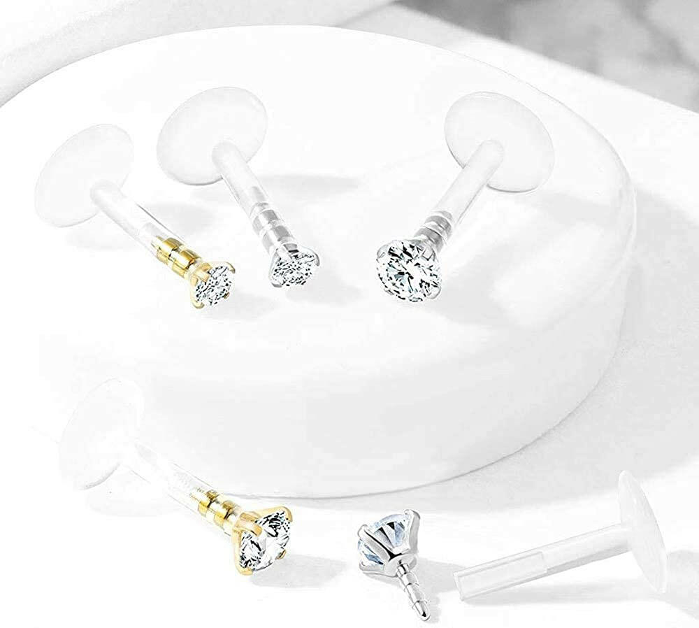 Surgical Steel Round CZ Top Push In Bio Flex Flat Back Studs for Labret Monroe Ear Cartilage Cartilage Earring Impulse Piercings