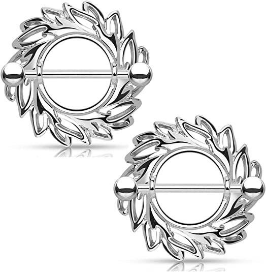 Surgical Steel Swirling Leaves Tribal Shield Nipple Shield Rings Nipple Ring Impulse Piercings Steel