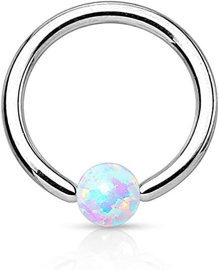 Surgical Steel Synthetic Opal Ball Captive Bead Rings Captive Bead Impulse Piercings 16GA Length: 6mm White