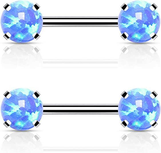 Surgical Steel Threadless Round Opal Ends Nipple Barbell Rings Nipple Ring Impulse Piercings Blue