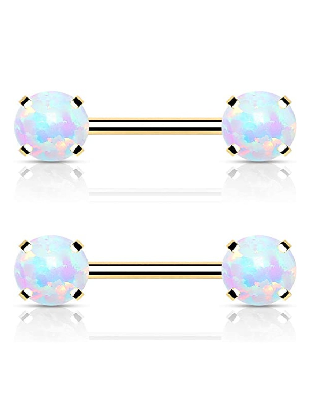 Surgical Steel Threadless Round Opal Ends Nipple Barbell Rings Nipple Ring Impulse Piercings Gold