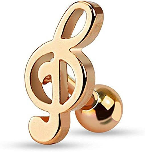 Surgical Steel Treble Clef Music Note Tragus Cartilage Piercing Stud Cartilage Earring Impulse Piercings Rose Gold