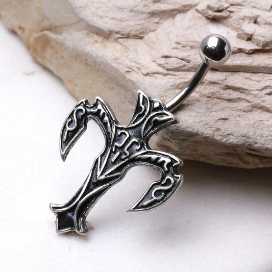 Surgical Steel Wicked Cross Navel Ring