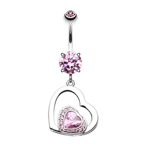 Sweet and Sparkly Cubic Zirconia Heart Belly Button Ring Navel Ring Impulse Piercings Pink