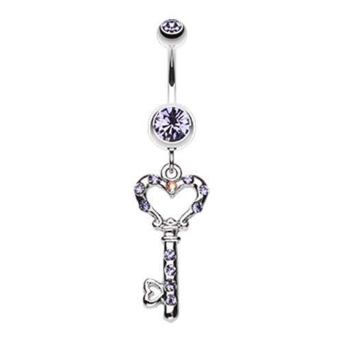 Sweet Heart Key Belly Button Ring Navel Ring Impulse Piercings Tanzanite