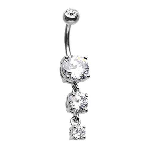 Three Cubic Gems Cascade Cubic Zirconia Belly Button Ring Navel Ring Impulse Piercings