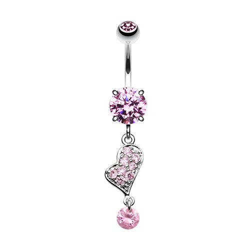 Tilted Gemed Heart Cubic Zirconia Belly Button Ring Navel Ring Impulse Piercings Pink