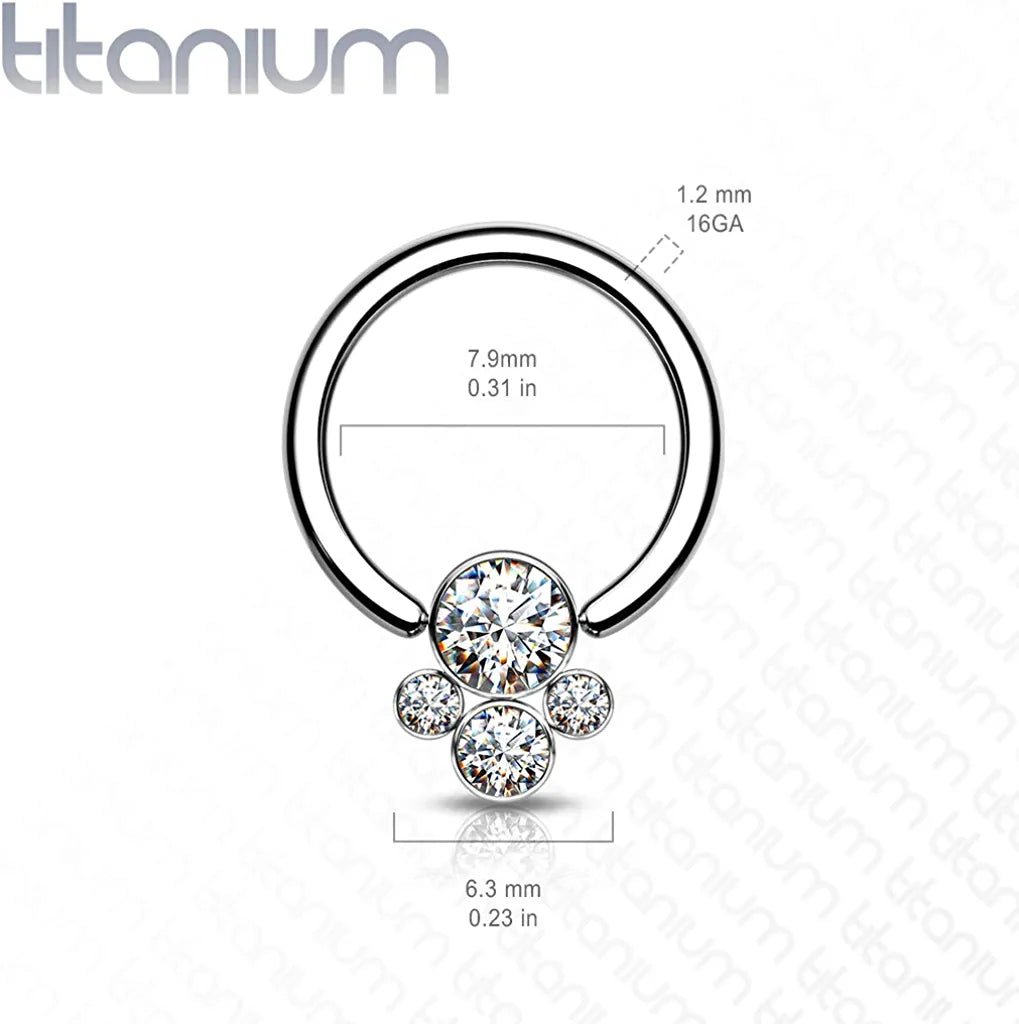 Titanium 4 Bezel CZ Cluster Captive Bead Rings Captive Bead Impulse Piercings