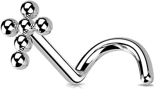 Titanium Beaded Ball Cross Nose Screw Nose Ring Impulse Piercings 20GA Length: 6mm Steel
