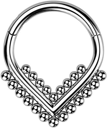 Titanium Hinged Segment With Double Beaded Ball Line Chevron Hoop Ring Cartilage Impulse Piercings 16GA Length: 8mm Steel