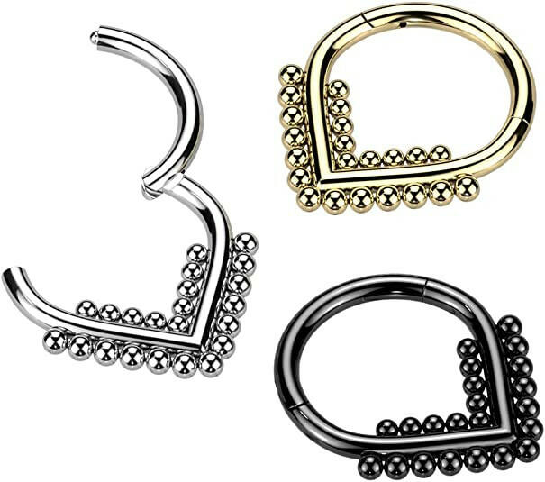 Titanium Hinged Segment With Double Beaded Ball Line Chevron Hoop Ring Cartilage Impulse Piercings