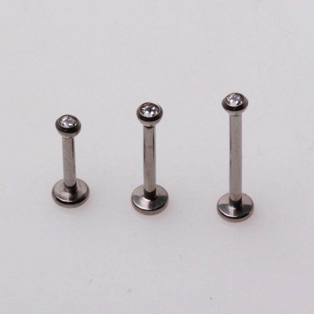Titanium Push-In Labret with Clear CZ Ball Labret Skin Metals