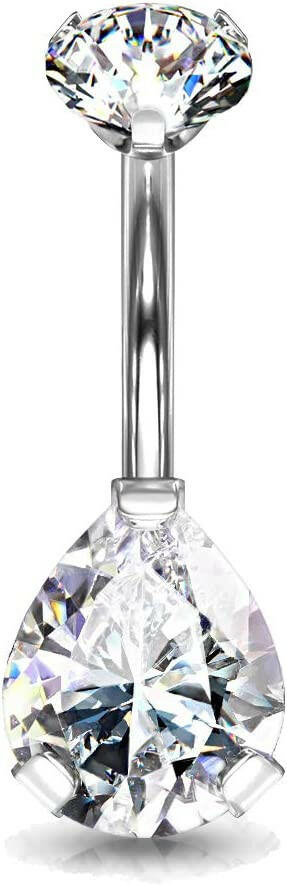 Titanium Round Top CZ With Prong Pear CZ Belly Navel Ring Navel Ring Impulse Piercings Clear