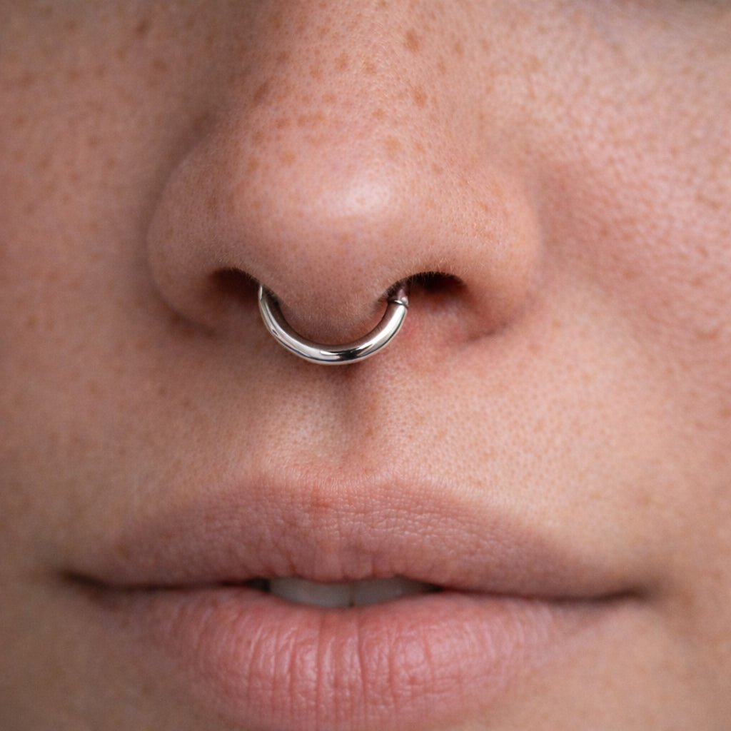 Titanium Seamless Clicker worn in septum