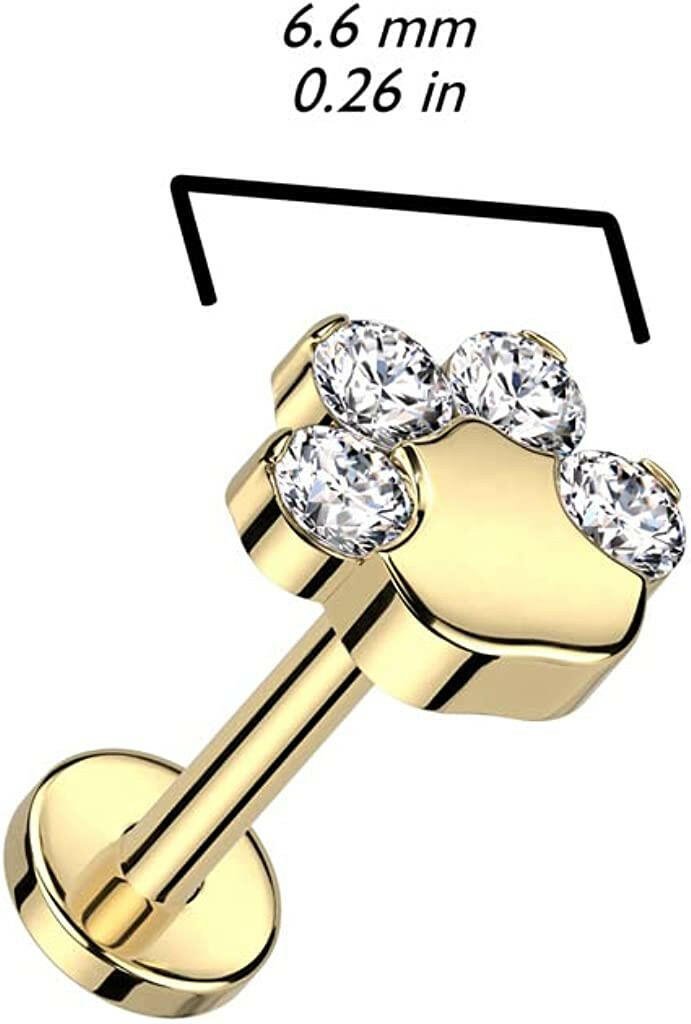 Titanium Threadless Push In Bat With CZ Paw Top Cartilage Cartilage Earring Impulse Piercings