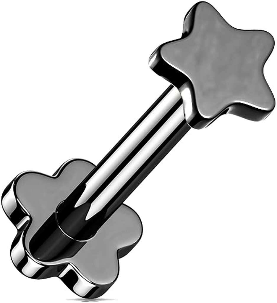 Titanium Threadless Push in Flower Base With Crescent Star Shaped Top Labret Labret Skin Metals Black