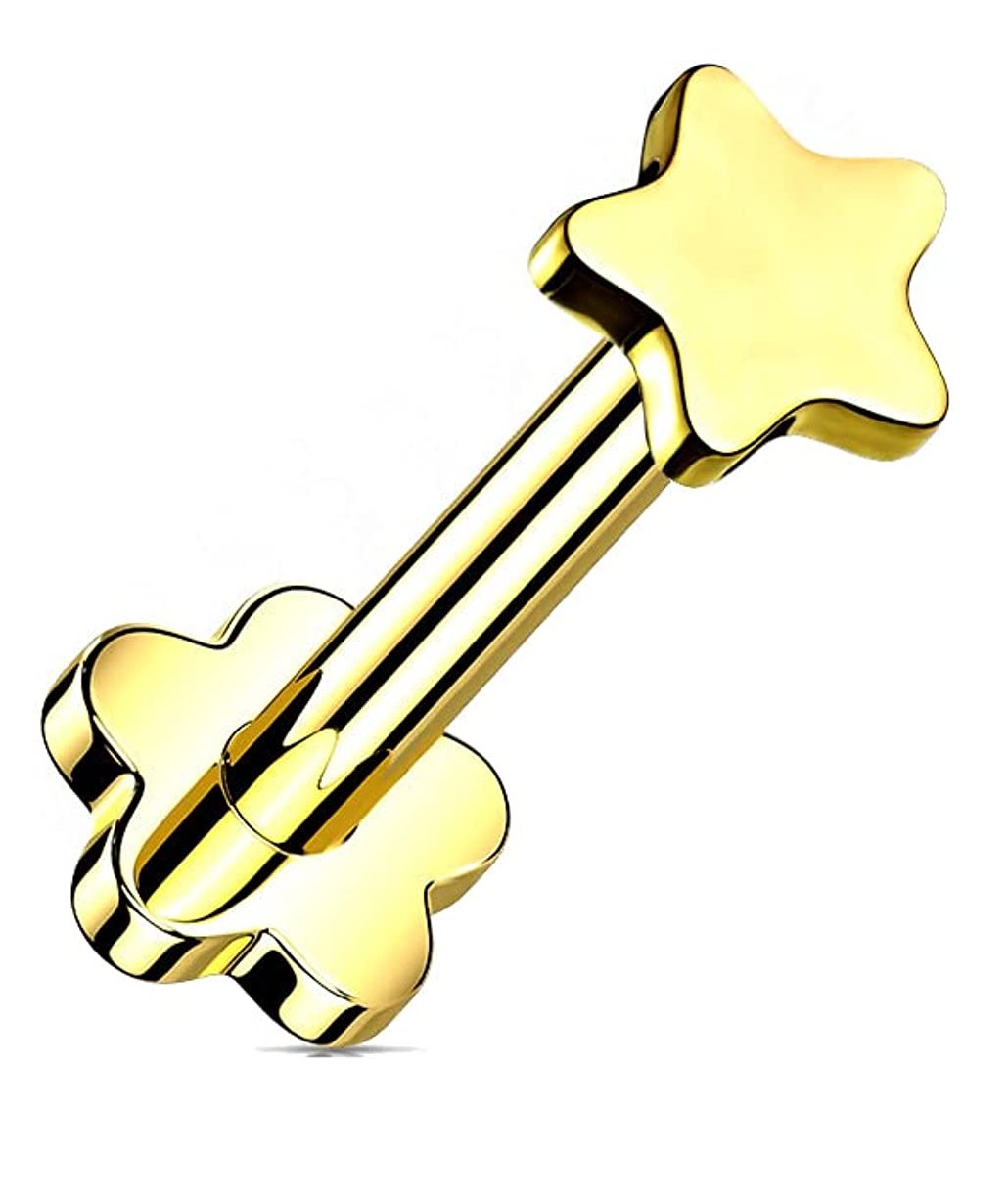 Titanium Threadless Push in Flower Base With Crescent Star Shaped Top Labret Labret Skin Metals Gold