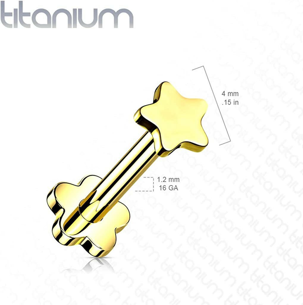 Titanium Threadless Push in Flower Base With Crescent Star Shaped Top Labret Labret Skin Metals