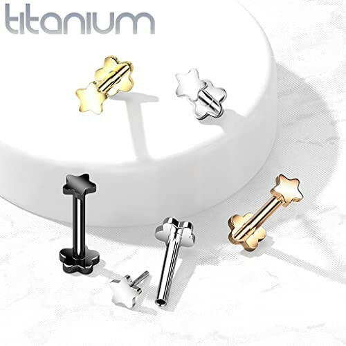 Titanium Threadless Push in Flower Base With Crescent Star Shaped Top Labret Labret Skin Metals