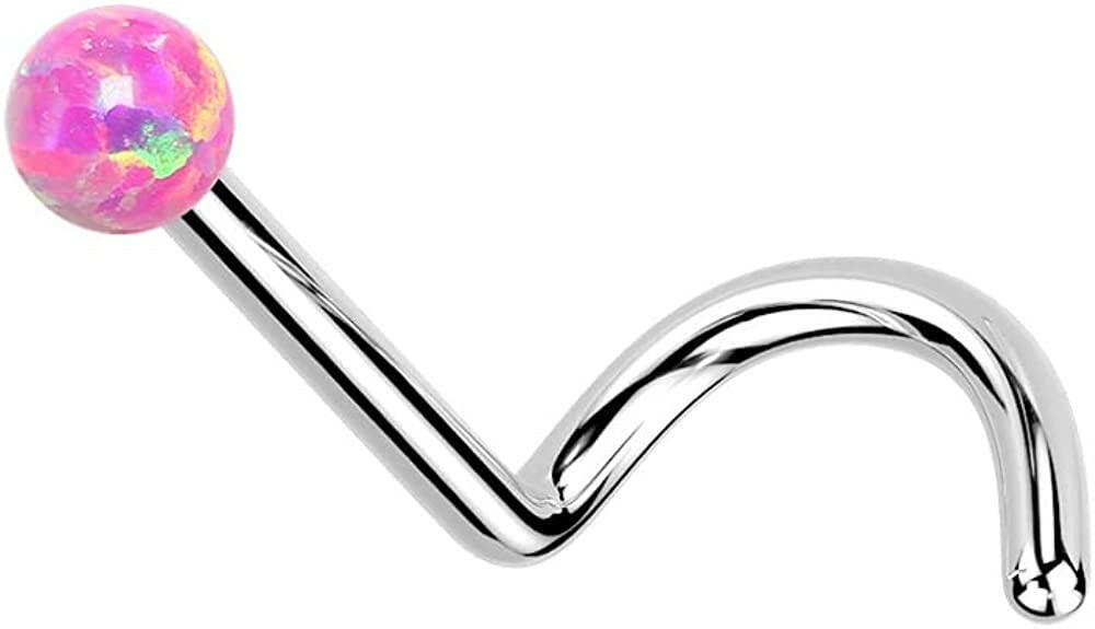 Titanium Threadless Push In With Opal Ball Top Nose Screw Nose Ring Impulse Piercings 20GA Length: 6mm Pink