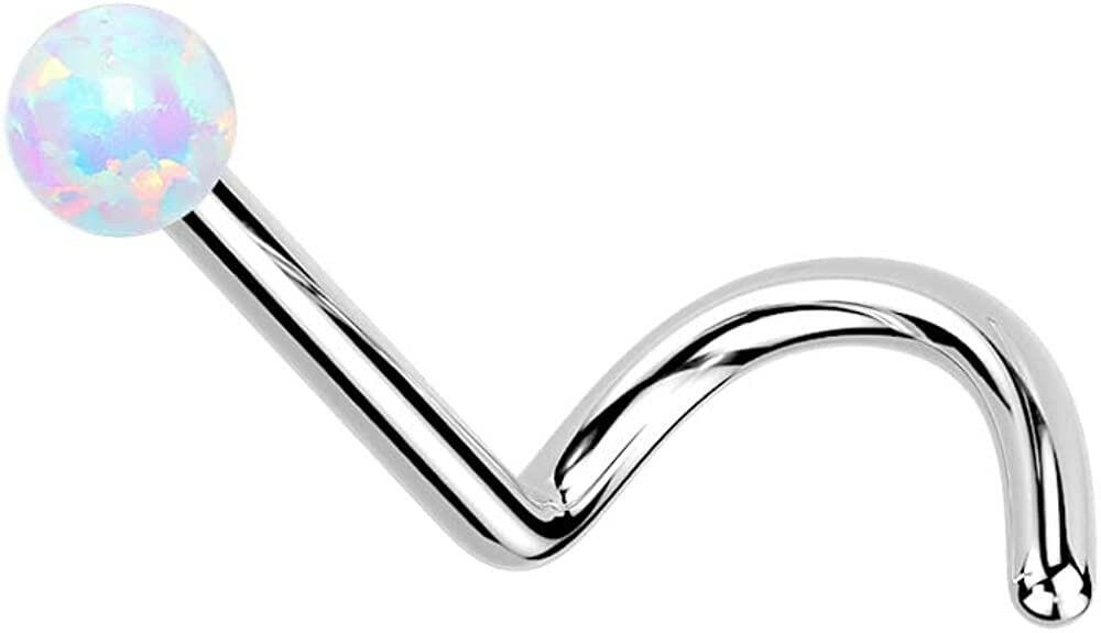 Titanium Threadless Push In With Opal Ball Top Nose Screw Nose Ring Impulse Piercings 20GA Length: 6mm White
