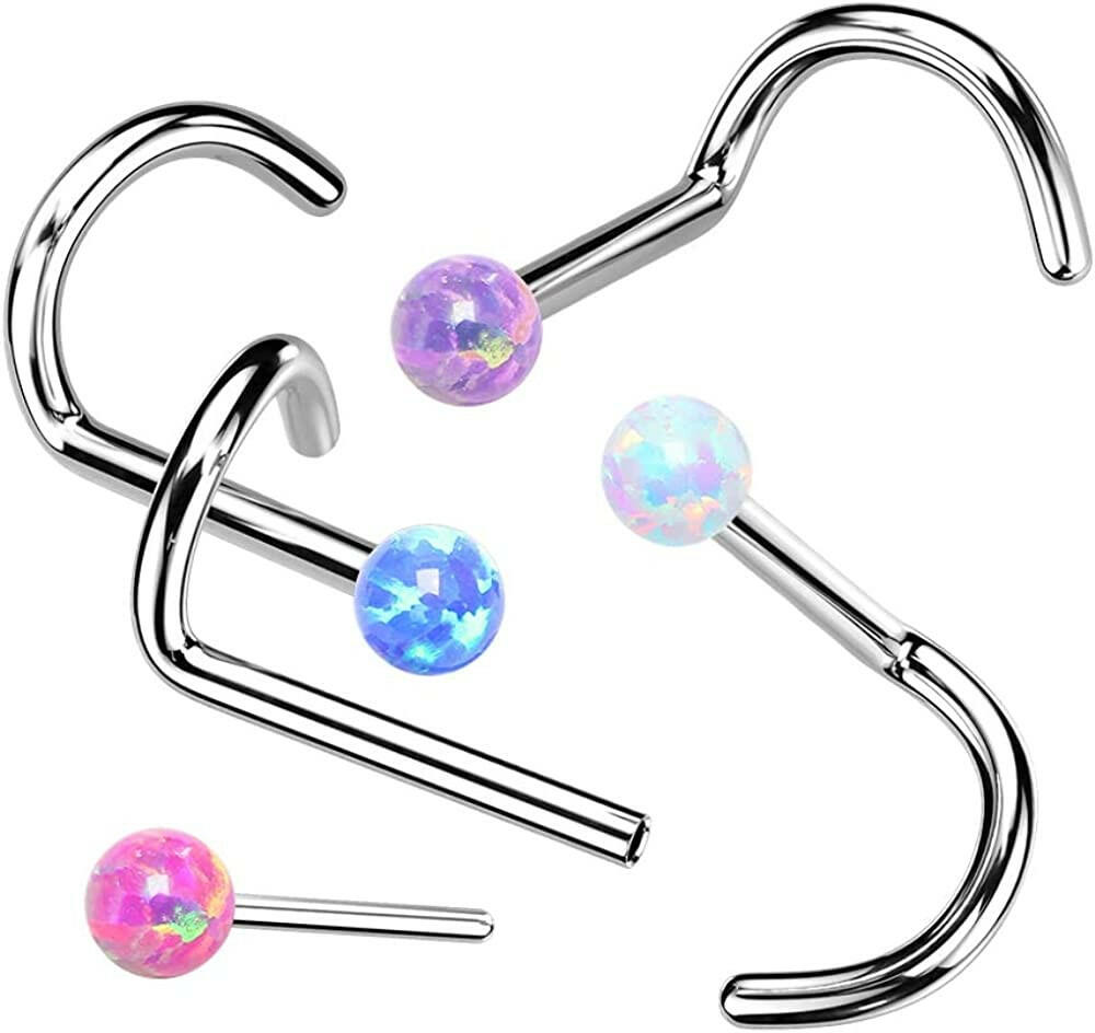 Titanium Threadless Push In With Opal Ball Top Nose Screw Nose Ring Impulse Piercings