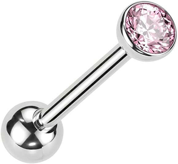 Titanium Threadless With Bezel CZ Top Push in Barbells Barbell Impulse Piercings Pink