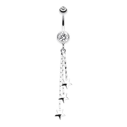 Triple Falling Star Belly Button Ring Navel Ring Impulse Piercings Clear
