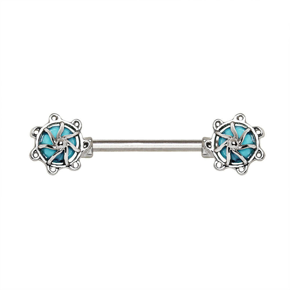 Turquoise Carousel Nipple Bar 14G Pair 316L Surgical Steel