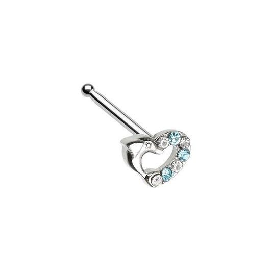Dolphin Heart Gem Nose Stud Ring Nose Ring Skin Metals