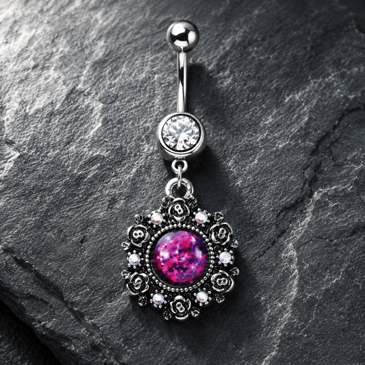 Victorian Pendant Dangle Navel Ring 14G Red AB CZ