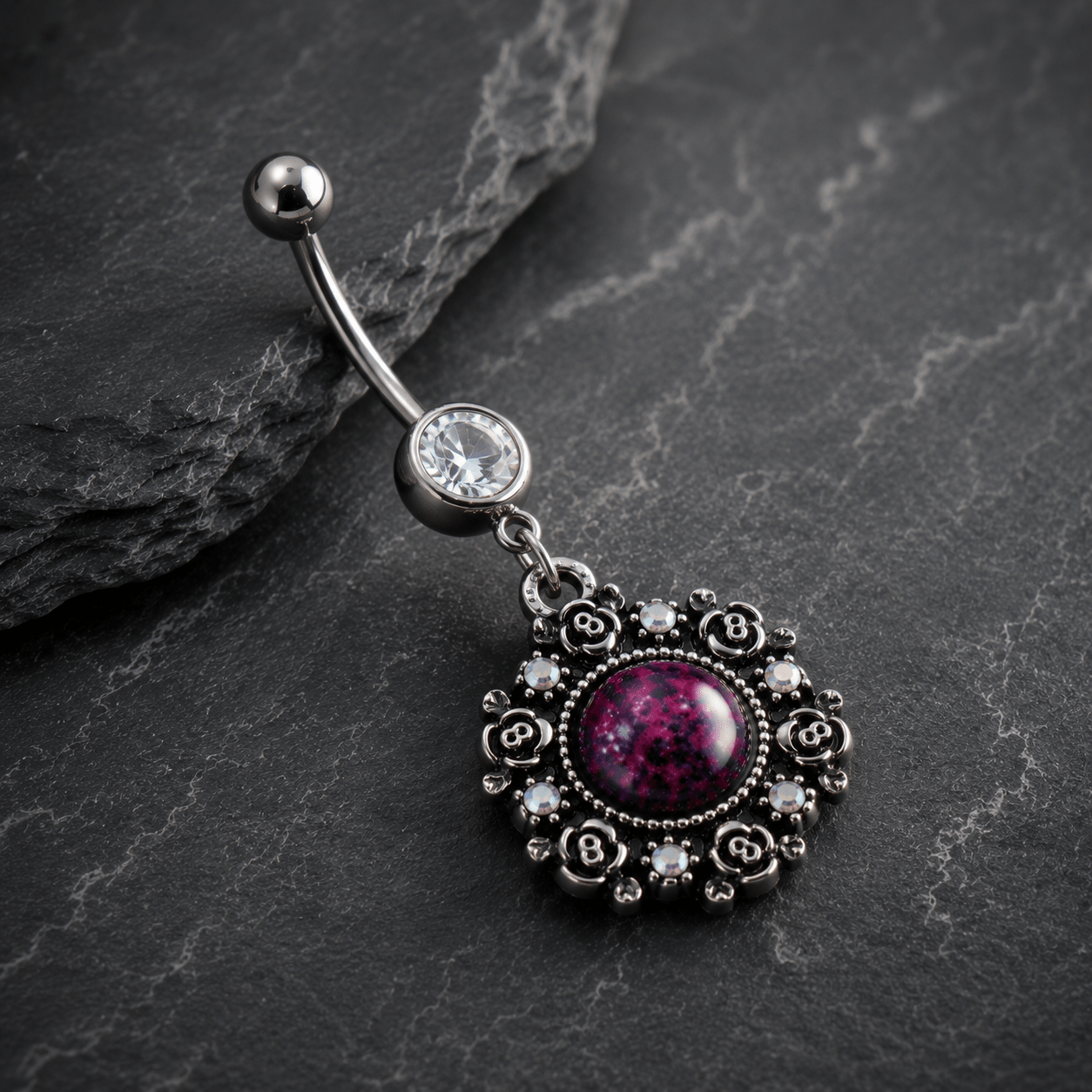 Victorian Pendant Dangle Navel Ring 14G Red AB CZ