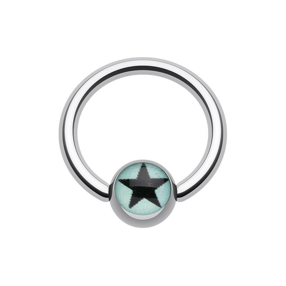 Vivid Star Logo Ball Captive Bead Ring Captive Bead Impulse Piercings 14 GA (1.6mm) 7/16" (11mm) Blue