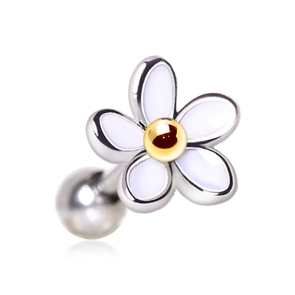 White Daisy Cartilage Earring 16G Gold Ball Steel