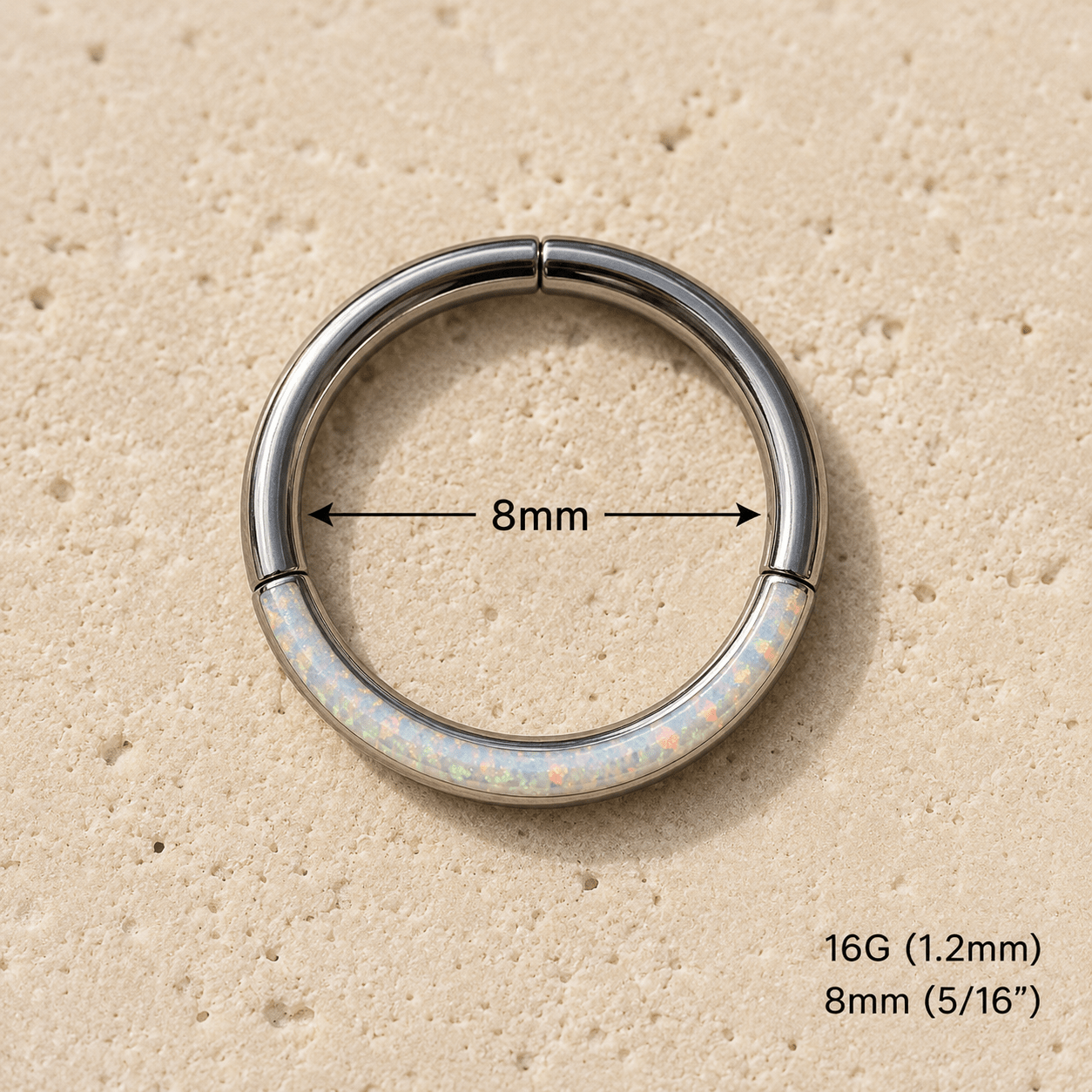 White Opal Seamless Clicker worn in septum