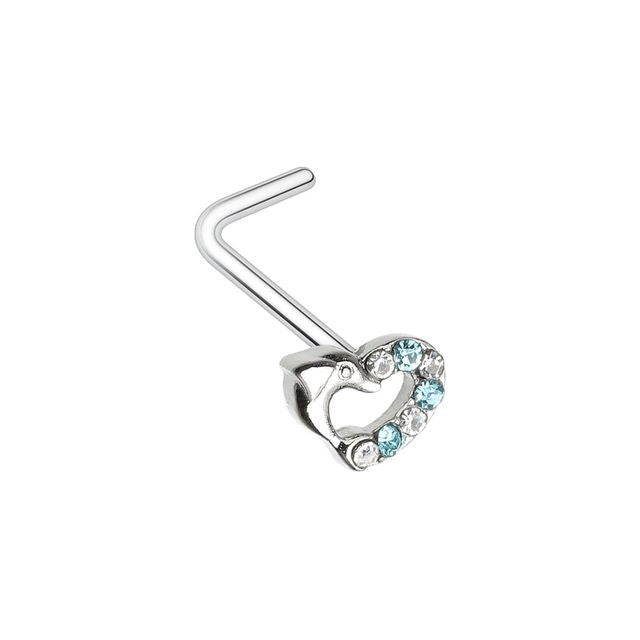 Dolphin Heart Gem L-Shape Nose Ring Nose Ring Skin Metals