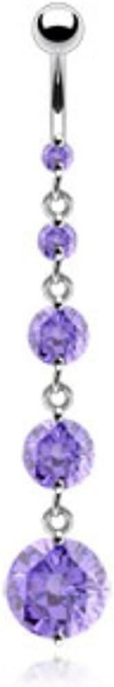 Surgical Steel T5 Round Solitare CZ Vertical Drop Belly Navel Ring Navel Ring Impulse Piercings Aqua