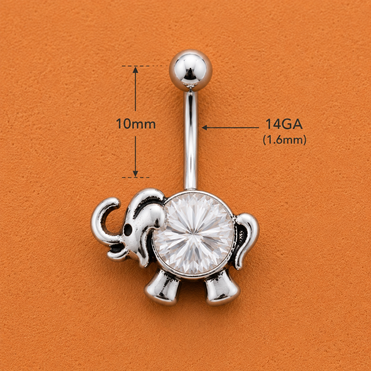 Stainless Steel Jeweled Animated Elephant Navel Ring - Skin Metals
