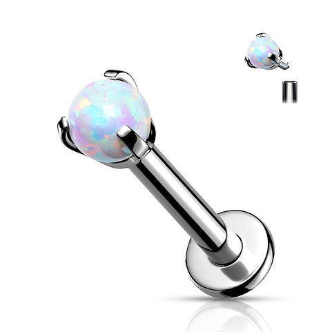 Implant Grade Titanium Internally Threaded Claw Set Opal Ball Top Labret Labret Impulse Piercings Opal White