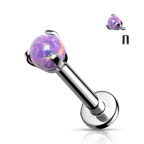 Implant Grade Titanium Internally Threaded Claw Set Opal Ball Top Labret Labret Impulse Piercings Opal Purple